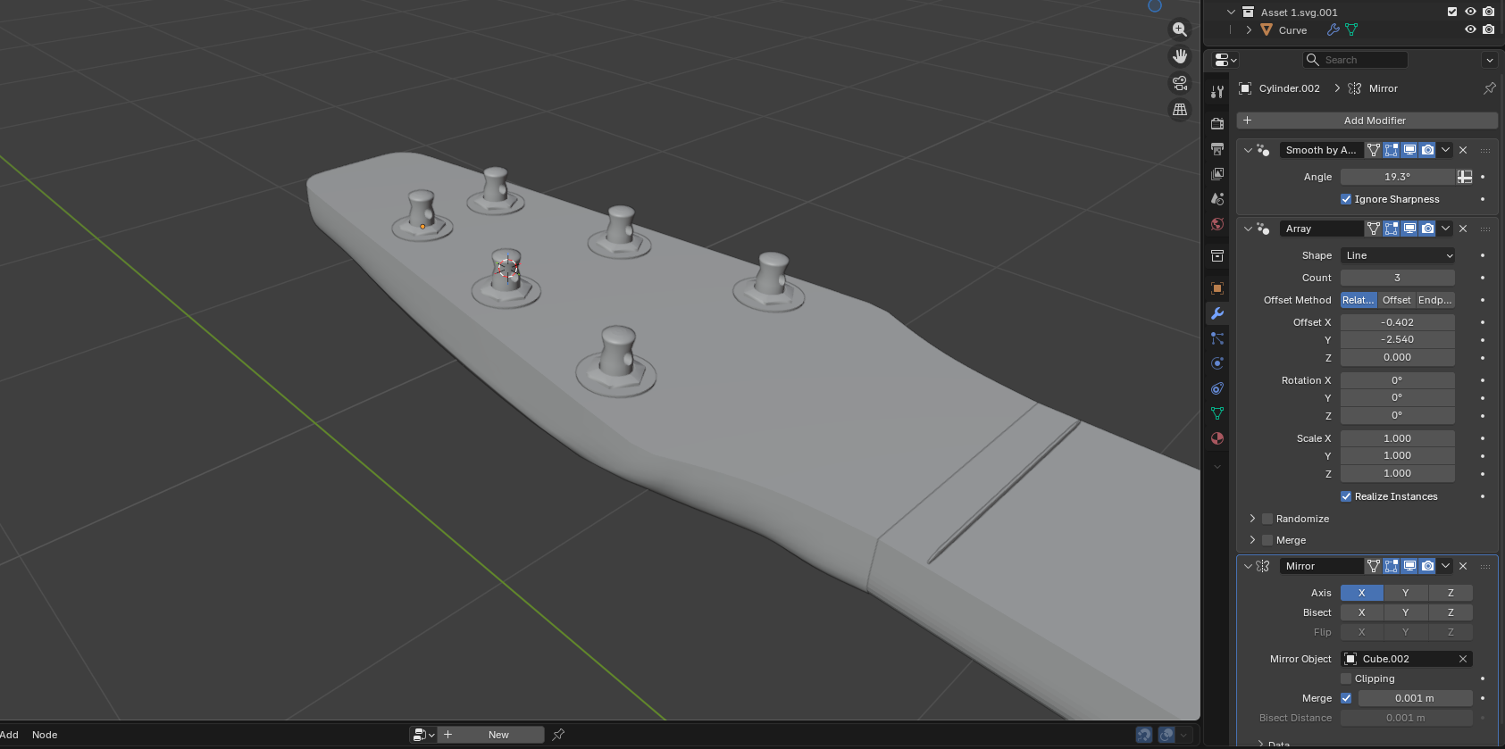 Array and mirroring set up for the tuning nuts and pegs